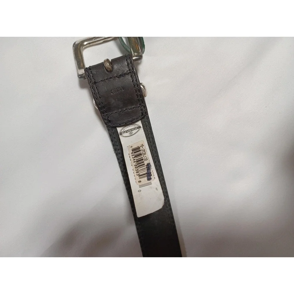 Fossil Belt Mens 38 Black Leather Silver‎ Buckle Classic Dress Casual Jeans